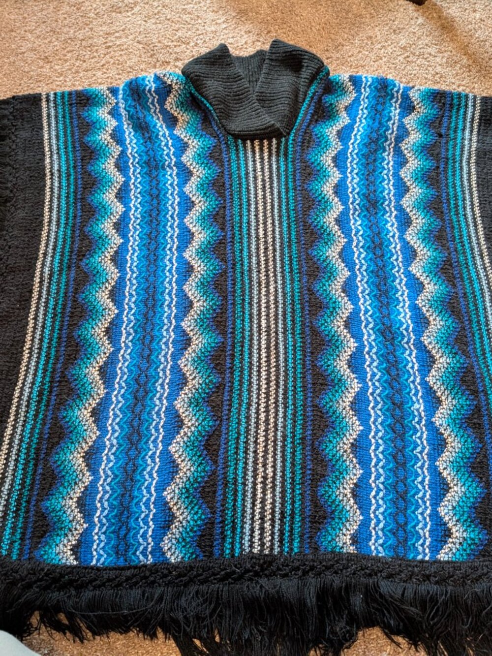 Turquoise Blue Mexican‎ Western Poncho, Thick Acrylic